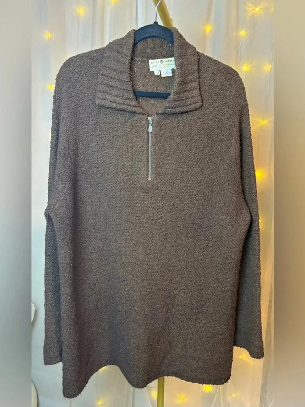 Vintage Saks Fifth Avenue Real Clothes Men's Brown Shawl-Collar Zip Sweater 1X